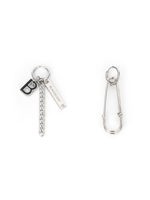 BBD B Logo & Safety Pin Earring 1 Set (Silver)