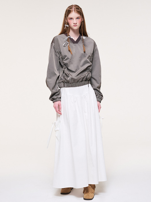 Shirring Pocket Long Skirt, Ivory