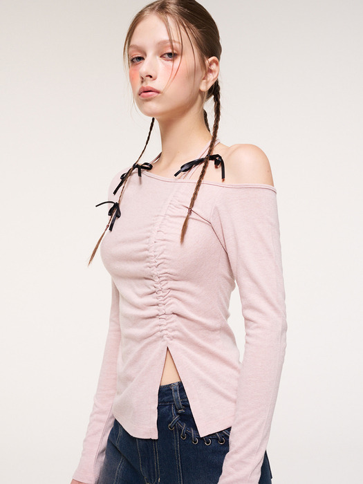 String One Off Shoulder T-Shirt, Pink