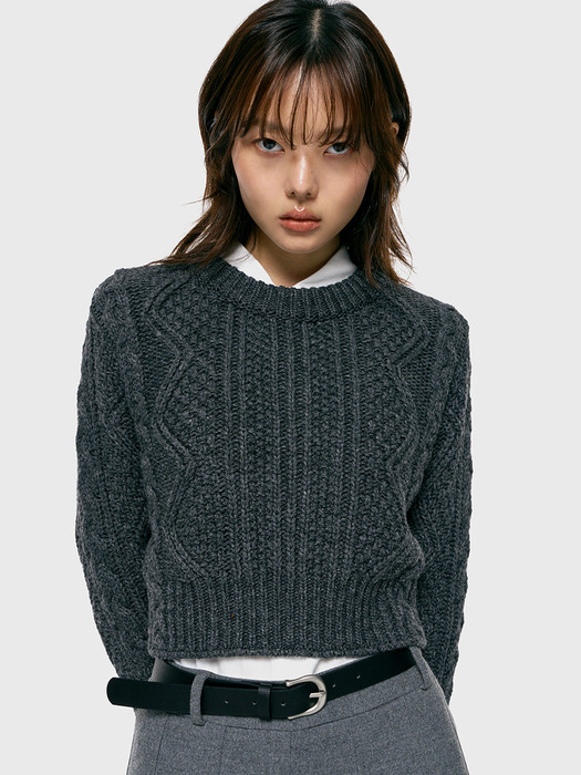 wool cable crop knit_charcoal