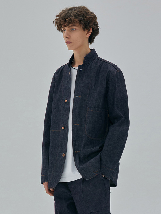 DENIM STAND CALLAR TAILORED JACKET INDIGO