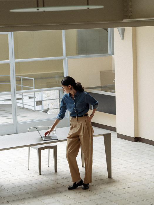 Stitch round collar pocket shirt_Blue