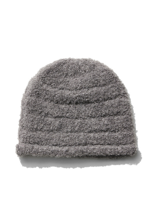 BOUCLE ROLLED BEANIE, GRAY