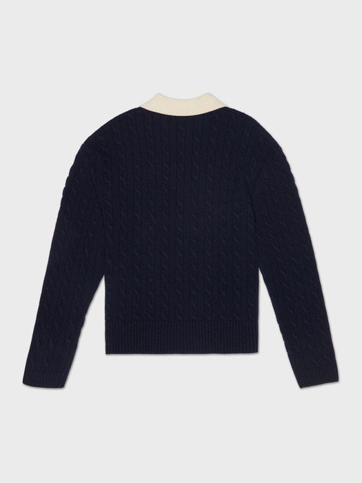 Cable collar knit_navy