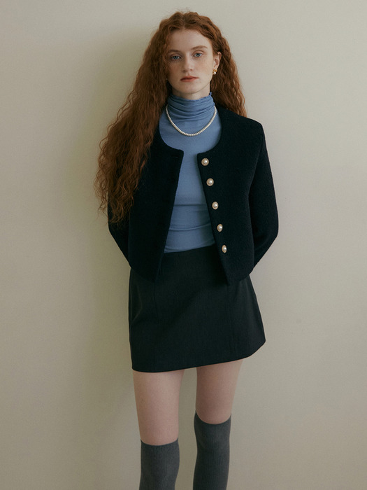 ALPACA WOOL SHORT COAT - NAVY