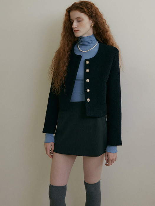 ALPACA WOOL SHORT COAT - NAVY