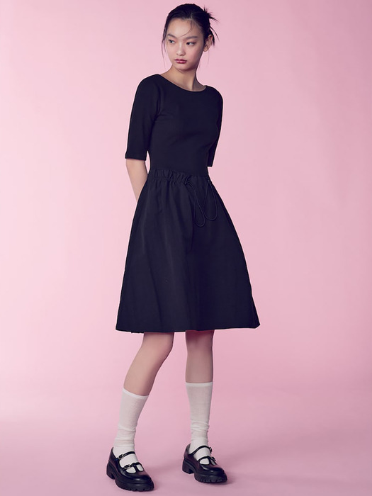 Jersey Patch Flared Midi Dress  Black (KE4271M025)