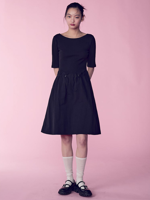 Jersey Patch Flared Midi Dress  Black (KE4271M025)