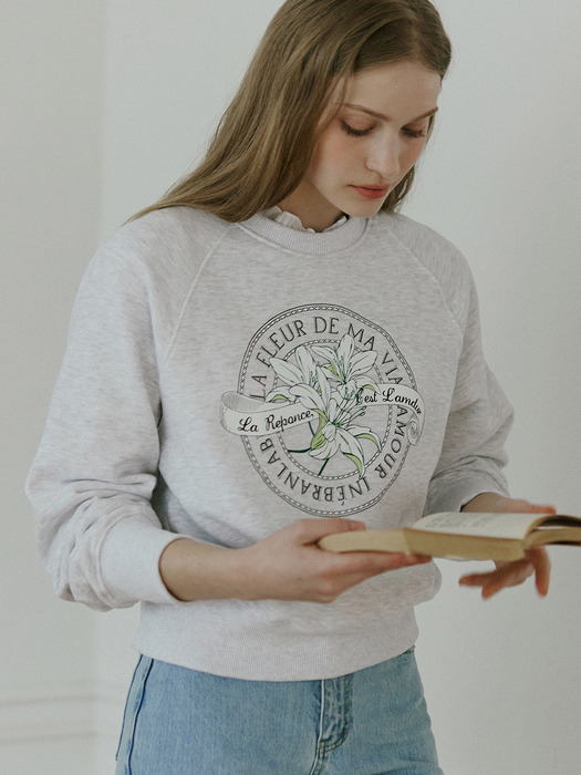 Lily Print Sweatshirt - Light Grey