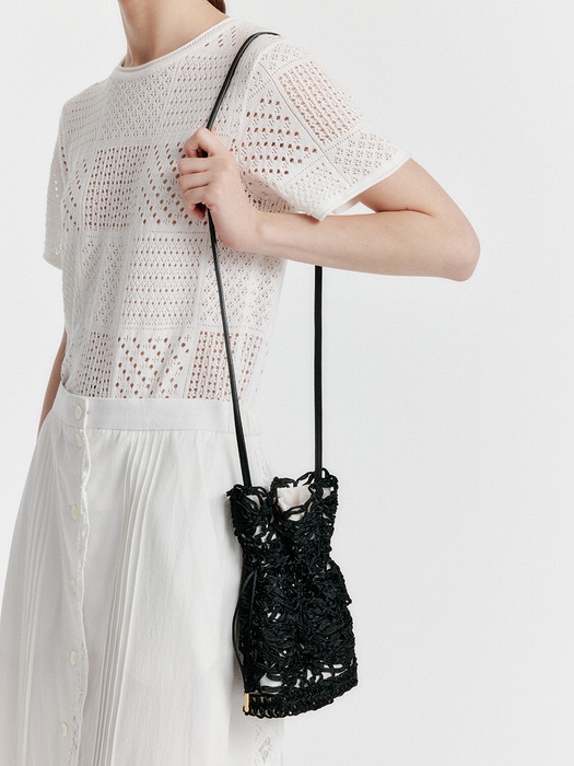 HAPPIE Lace Drawstring Shoulder Bag - Black