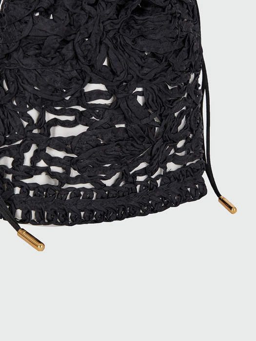 HAPPIE Lace Drawstring Shoulder Bag - Black