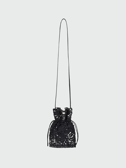 HAPPIE Lace Drawstring Shoulder Bag - Black