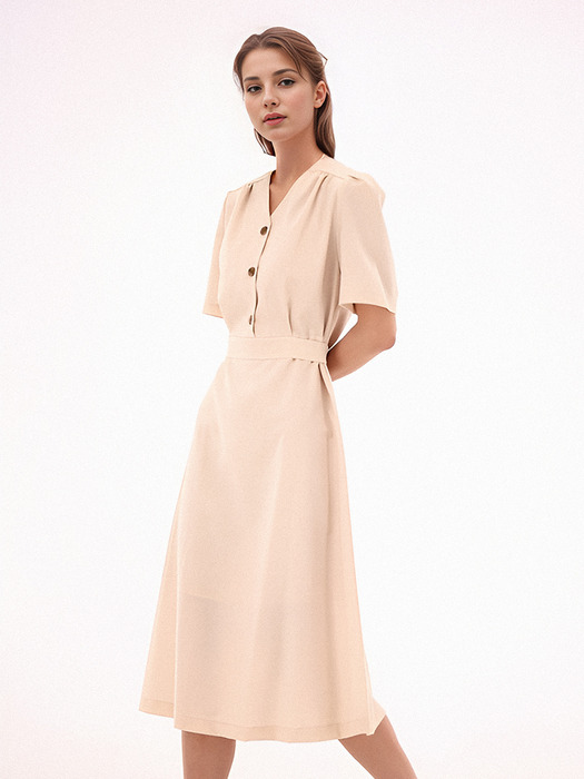 V-neck Half Shirt Dress _4 Color