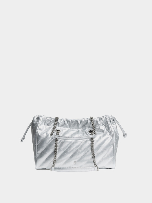 CH. SQUARE TRAWSTRING BAG, SILVER QUILTING