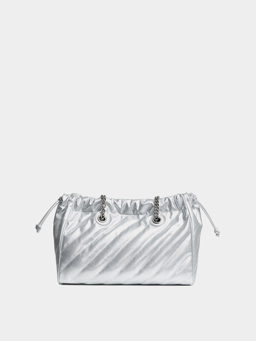 CH. SQUARE TRAWSTRING BAG, SILVER QUILTING