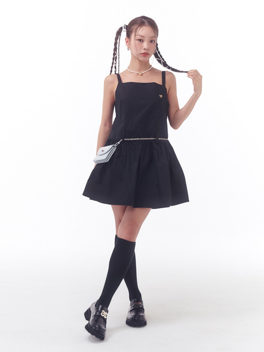 NON SLEEVE SHIRRING DRESS_BLACK