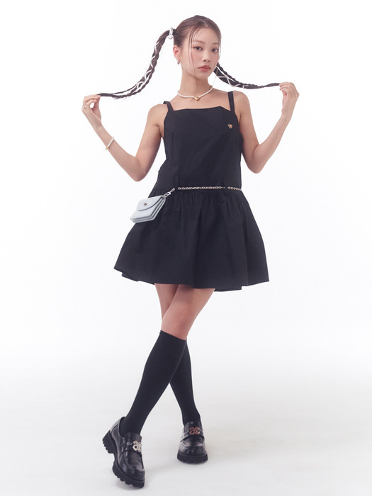 NON SLEEVE SHIRRING DRESS_BLACK