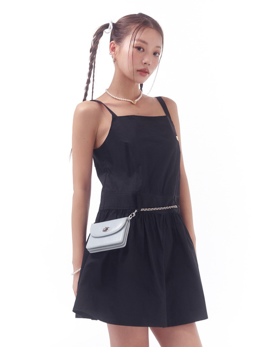 NON SLEEVE SHIRRING DRESS_BLACK