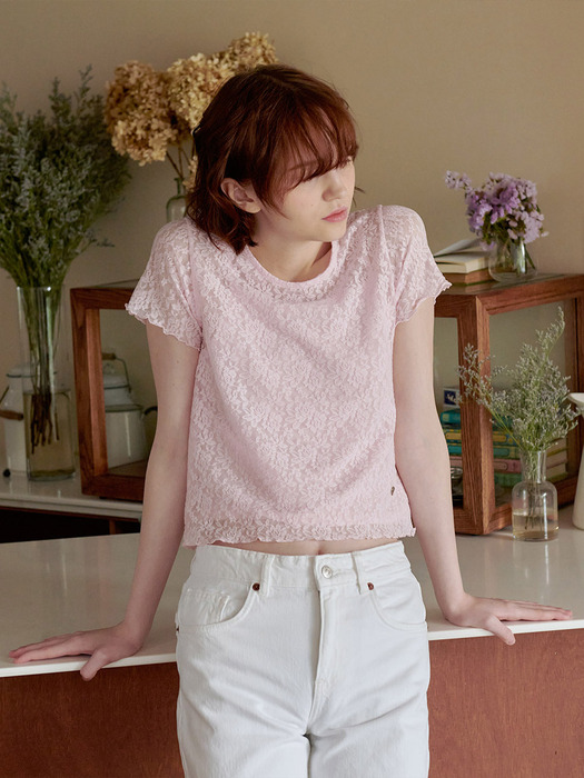 FLOWER LACE TOP SET_PINK (EEOU2RSR03W)