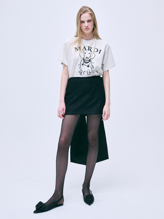 TSHIRT SWING THE TAIL DDANJI PEARL NECKLACE_OATMEAL BLACK