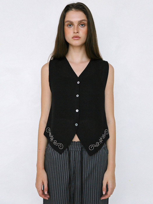 STUDDED WESTERN VEST_ONZI EDITION, BLACK