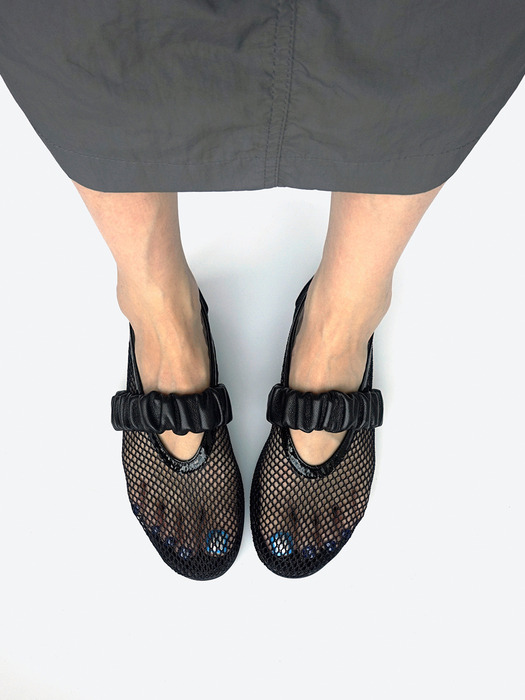 Mesh Shirring Strap Flat_Black