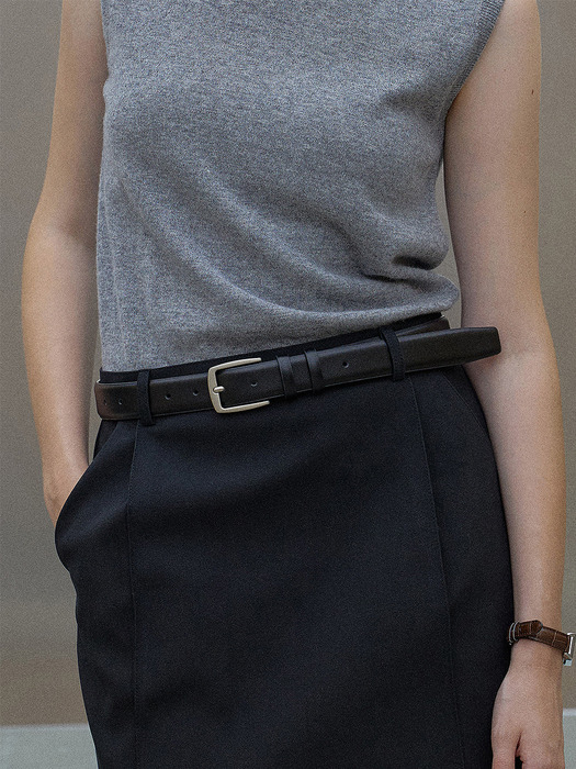 [10차 리오더]Cow leather square belt (Black)