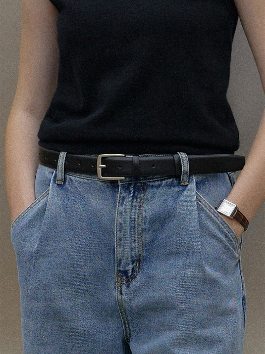 [10차 리오더]Cow leather square belt (Black)