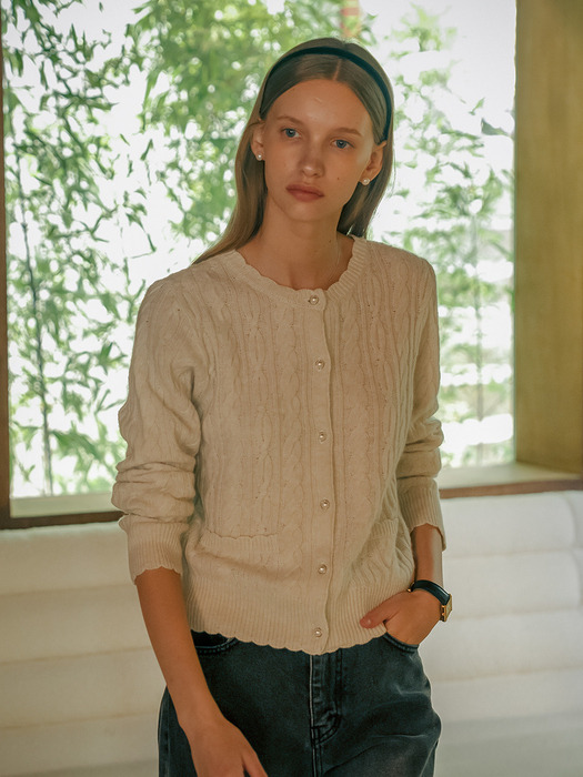 Luna cashmere blended cable cardigan_Oatmeal