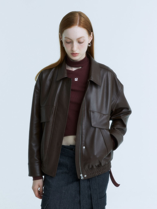 DEFILE Italian Lambskin Leather Bomber Jacket_Brown