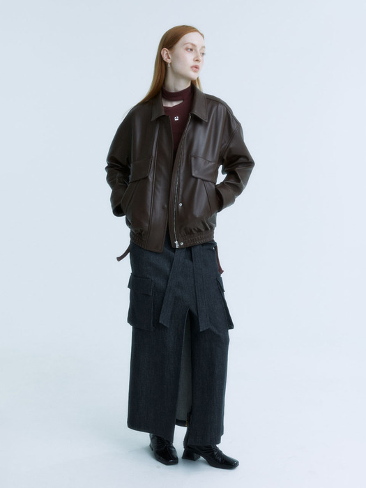 DEFILE Italian Lambskin Leather Bomber Jacket_Brown