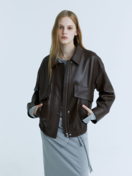 DEFILE Italian Lambskin Leather Bomber Jacket_Brown