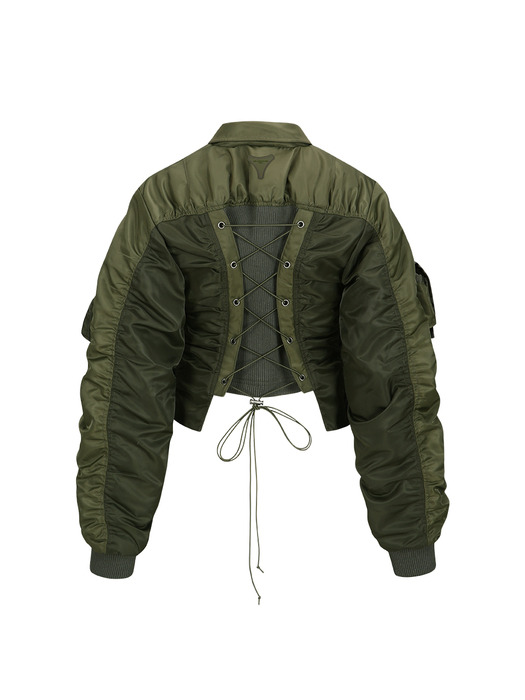 VITALINA LACE-UP BOMBER JACKET awa652w(KHAKI)