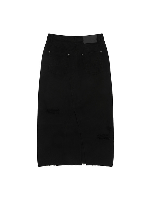 UNBALANCE DAMAGE DENIM SKIRT IN BLACK