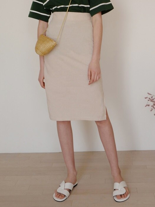 LINEN SLIT SK (BEIGE)