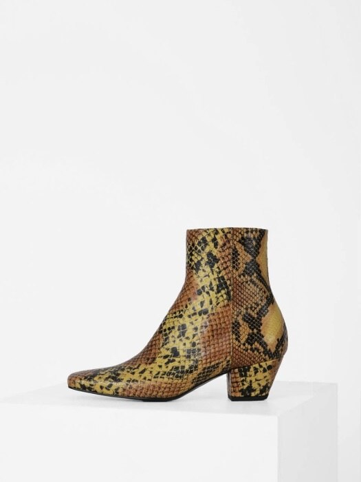PYTHON SQUARE ANKLE BOOTS - MUSTARD