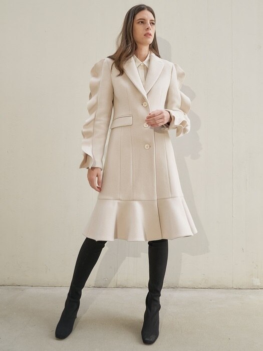 Sleeve Frill Wool Coat