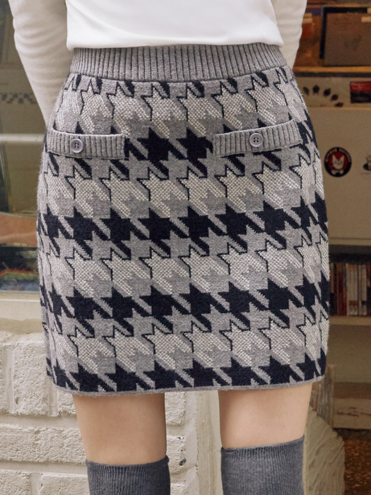 (SK-19731) HOUND TOOTH KNIT SKIRT GRAY