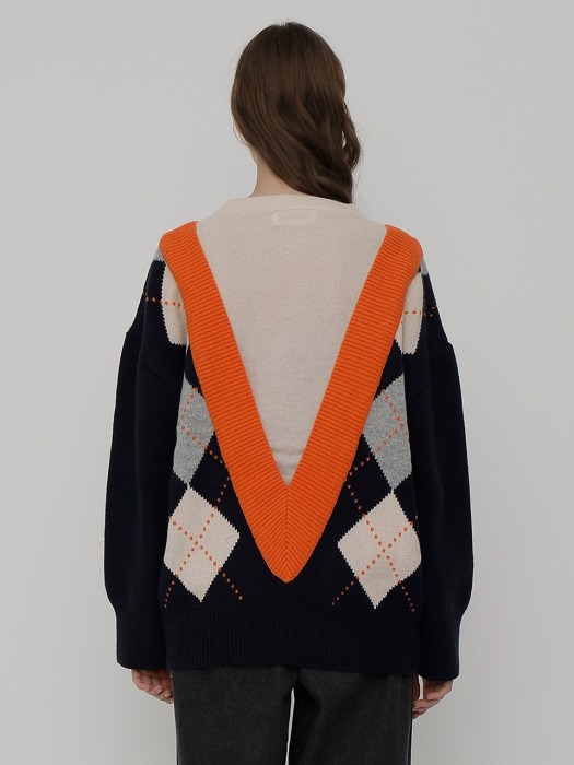 [UNISEX] R V BIG ARGYLE KNIT_NAVY