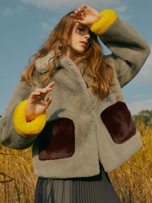 [FRONTROW X MAISONMARAIS] Color Block Eco fur Jacket