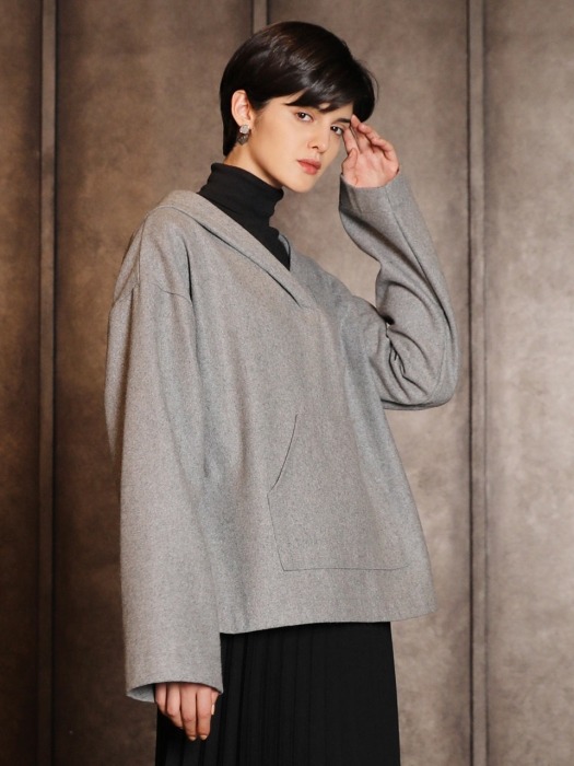 Wool side slit hood_Gray