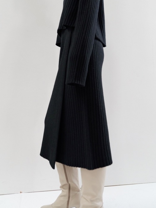 NTW CASHMERE RIBBED KNIT WRAP SKIRT 4COLOR