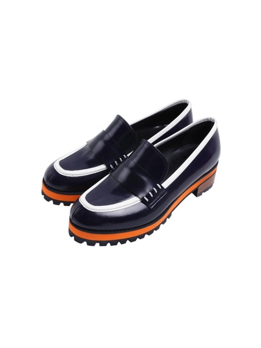 Orange EVA Wooden Heel Loafer _ Dark Navy