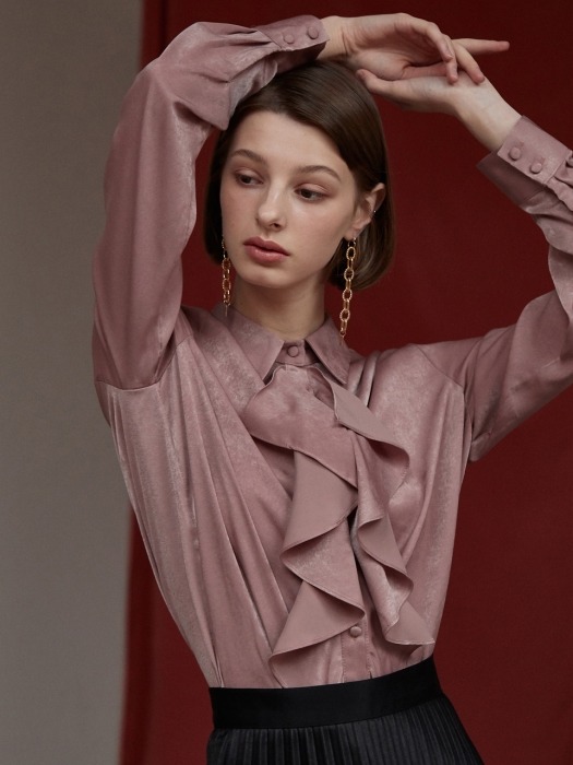 [By Joorti] J348 velvet frill blouse (pink)