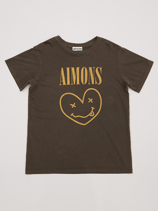 Dark Grey Aimons Smile Heart Washing T-Shirts
