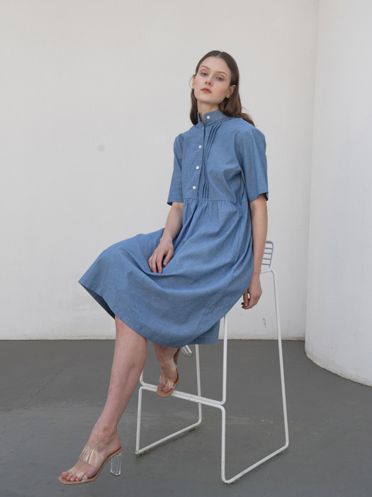 Denim Pleats Shirtdress