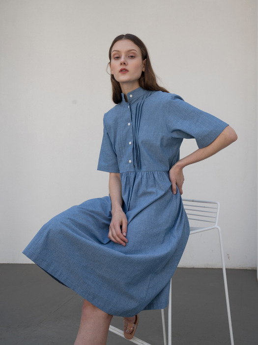 Denim Pleats Shirtdress