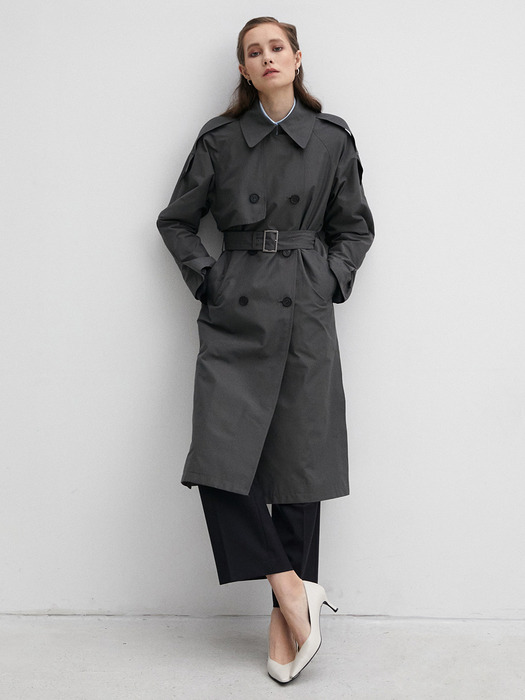 003 Grey Long Trench Coat