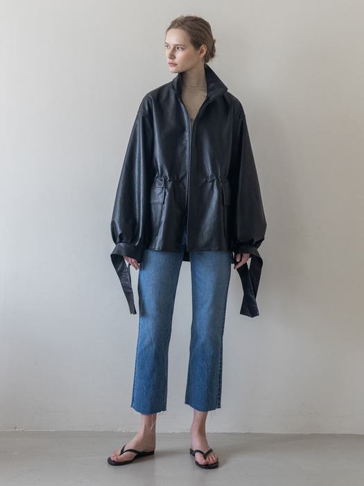 Eco Leather Long Jacket_Black