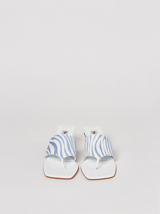 LEATHER THONG SANDALS CALF, BLUE ZEBRA PRINT